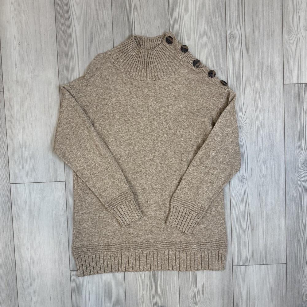 Anthropologie Women's Margarita Tunic Knit Sweater Brown Medium Button Sleeve